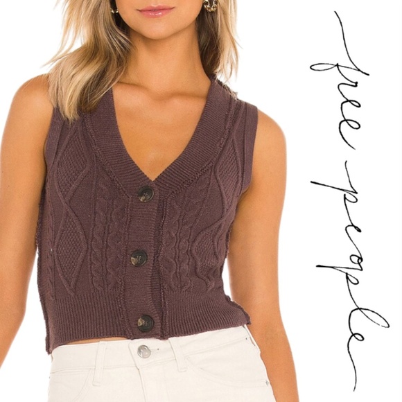 Free People Denson Cable Vest - Black Raison - Size Small - Picture 1 of 13